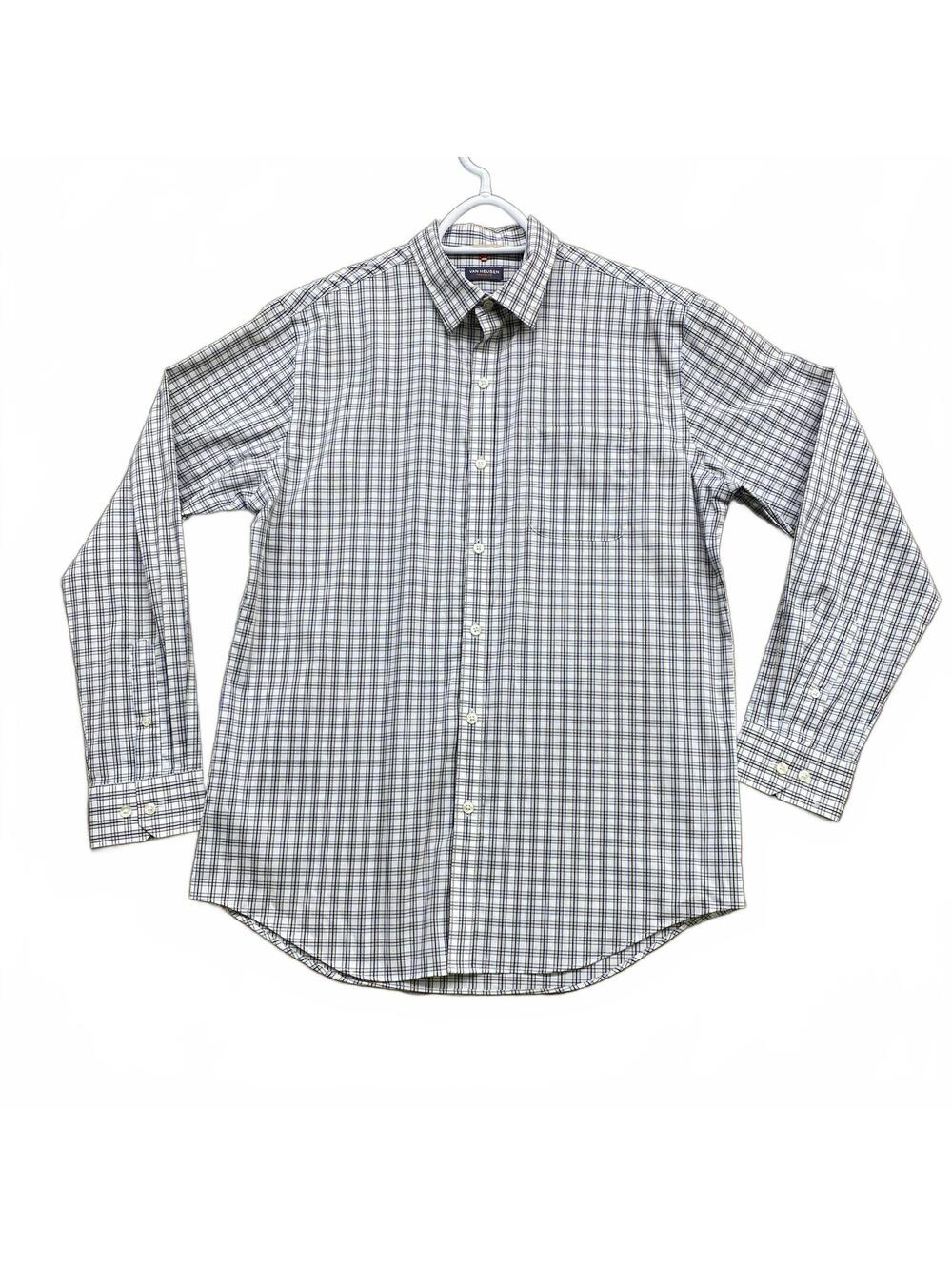 Van Heusen Traveler Plaid Button Down Shirt Men's M 15-15.5